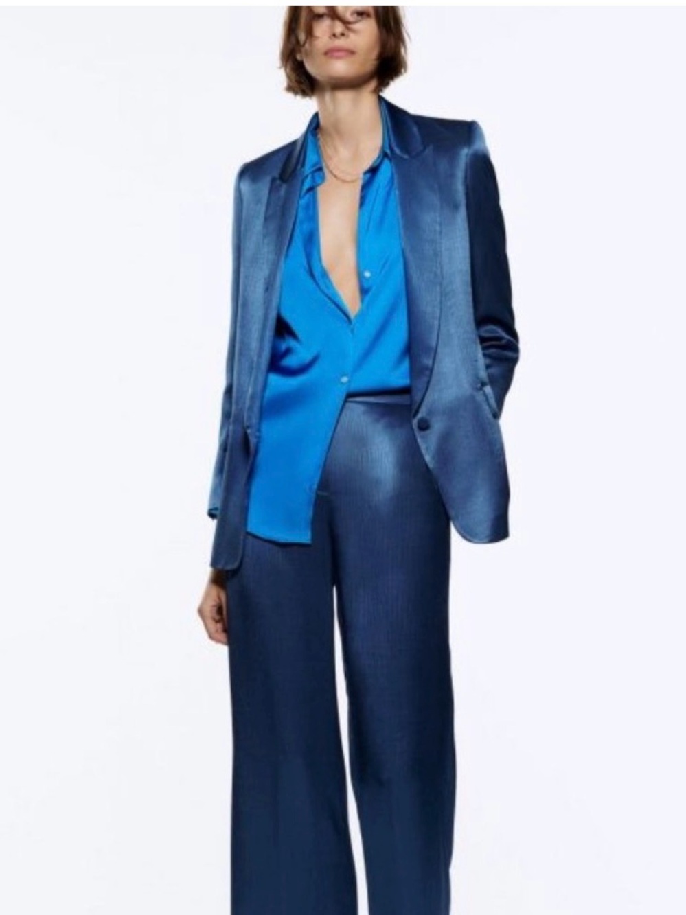 Womens Zara Wrinkle Satin Effect Blazer in Blue
